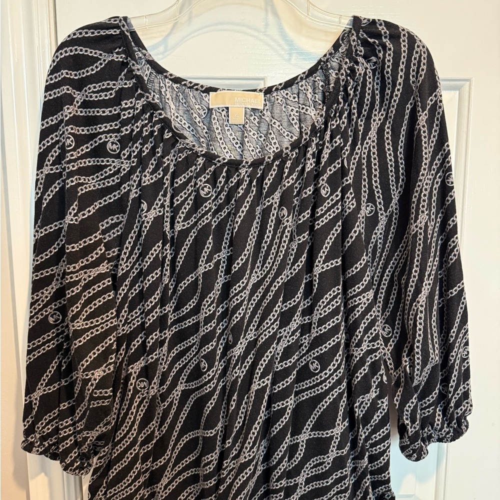 Michael Kors Black Blouse with White Chain Print